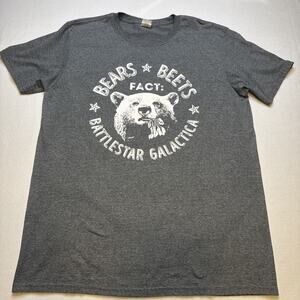 Battlestar Galactica T Shirt Grey Sz L Caprica SciFi TV Bears Beets Fact #0100